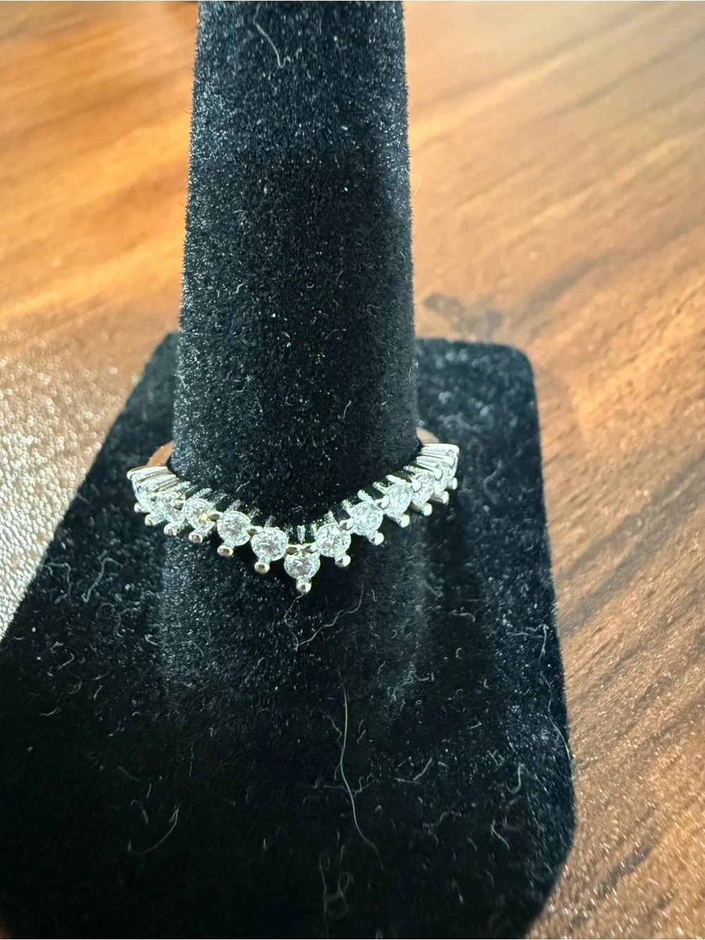 Silver V-Shape Cubic Zirconia Stackable Ring in Size 7